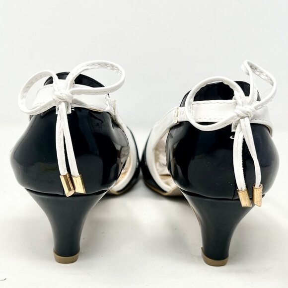 Womens Two Tone Black White Pump Bow Retro Evening Classy Office Formal Size 10M - Picture 4 of 11